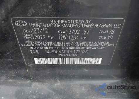 2013 Hyundai Elantra Limited from USA, damaged, VIN 5NPDH4AE1DH172526